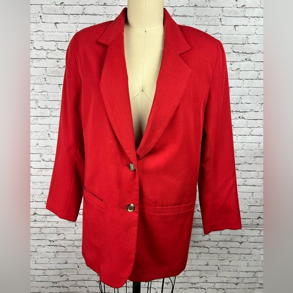 Vintage red elongated 10% wool blazer with 2 pockets & shoulder pads size: 5/6 - Picture 1 of 12